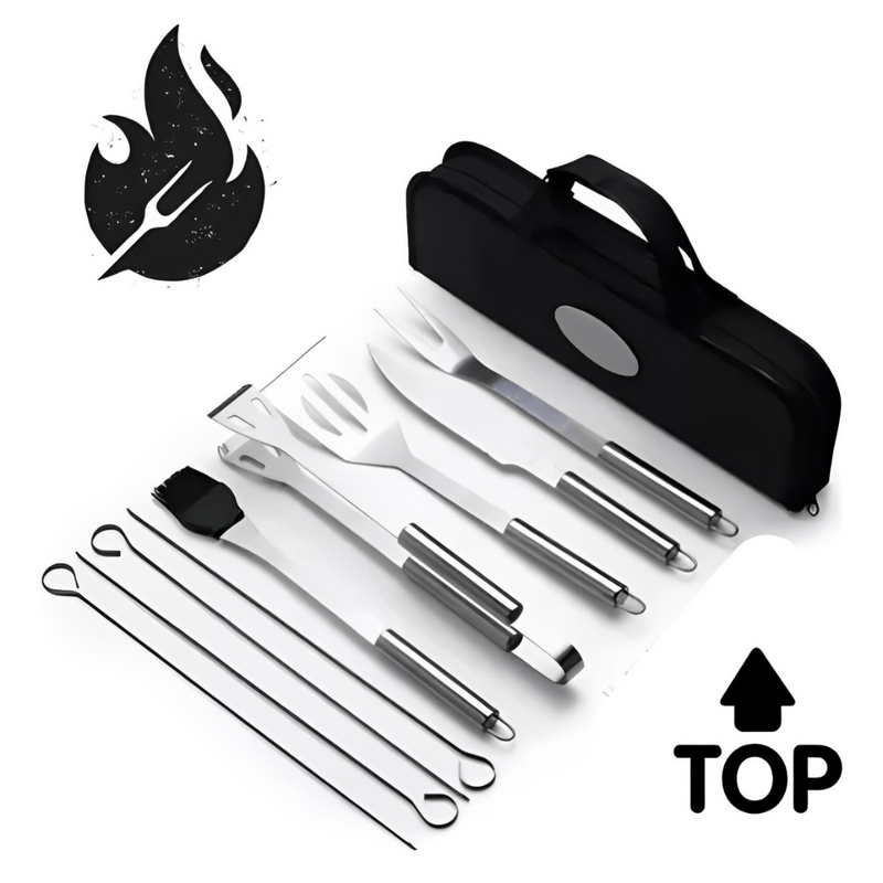 Kit Churrasco 9 Peças Inox Profissional C/ Bolsa
