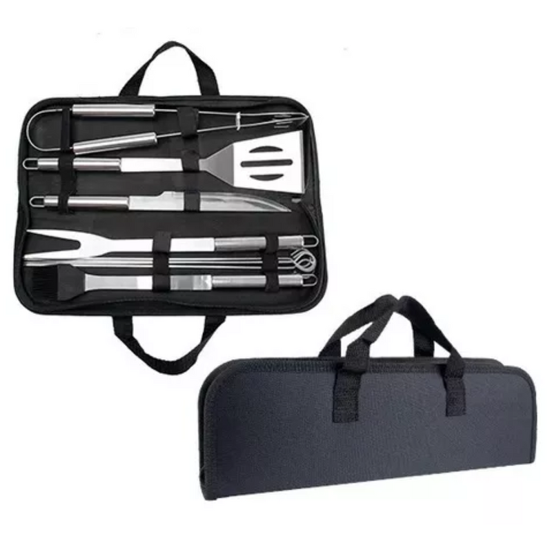 Kit Churrasco 9 Peças Inox Profissional C/ Bolsa