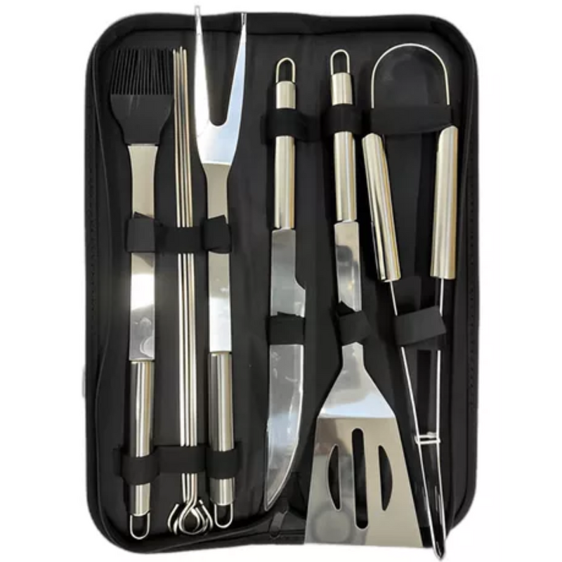 Kit Churrasco 9 Peças Inox Profissional C/ Bolsa