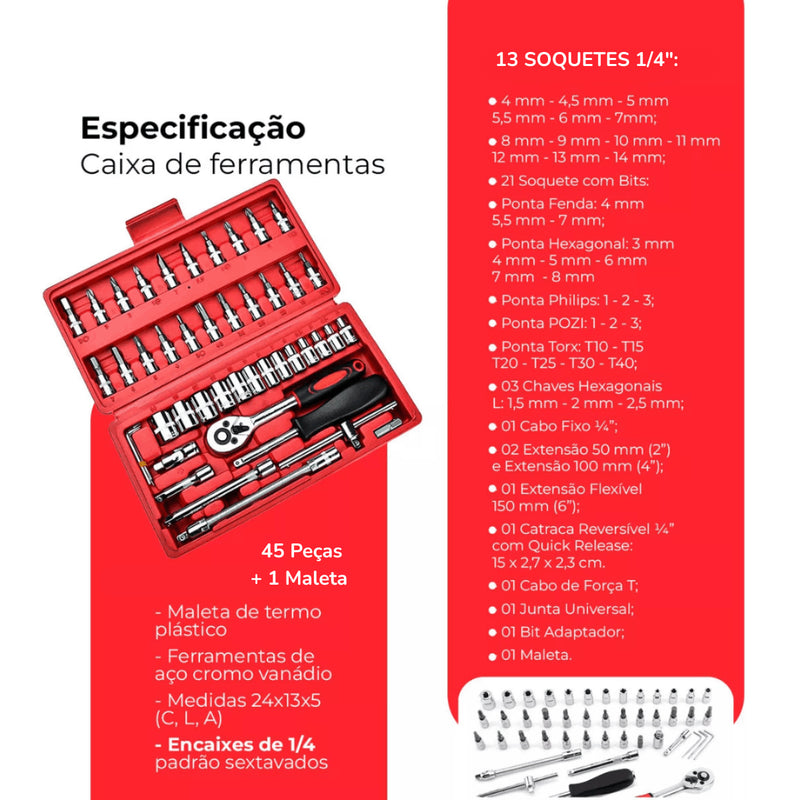Jogo de Ferramentas com 46 Peças