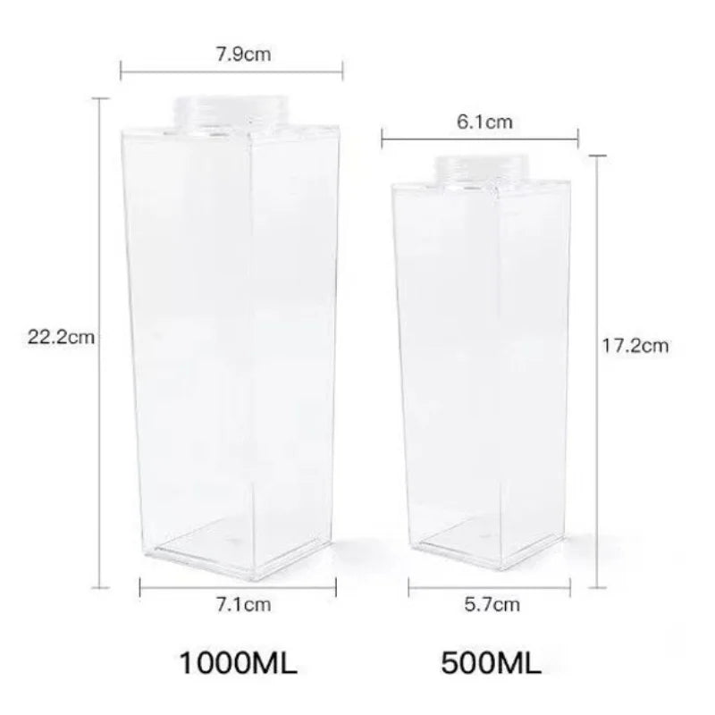 500ml/1000ml Milk Carton Water Bottle Transparent Plastic Portable Clear Box for Juice Tea  Bottles