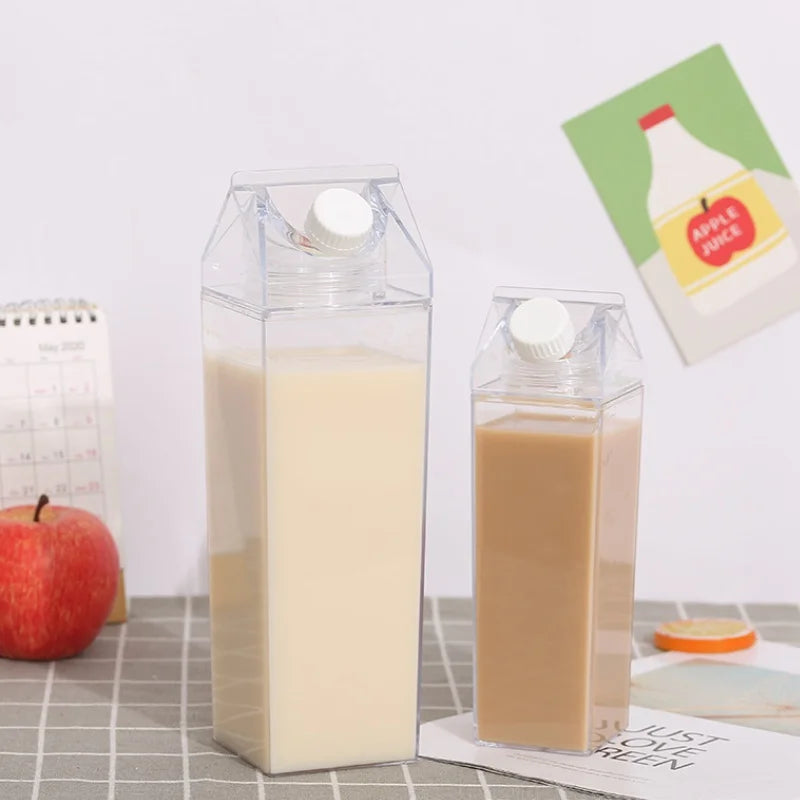500ml/1000ml Milk Carton Water Bottle Transparent Plastic Portable Clear Box for Juice Tea  Bottles