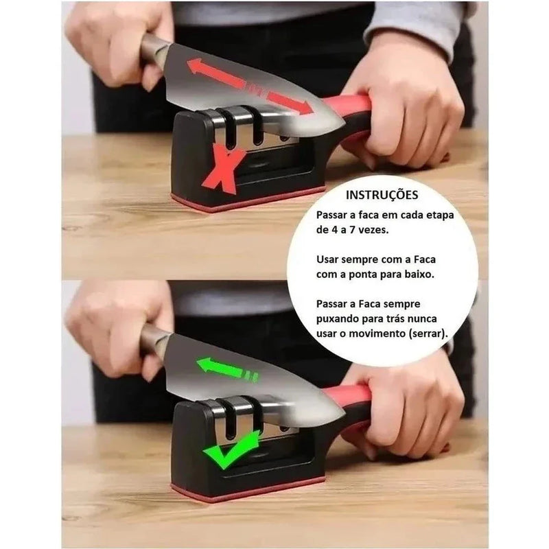 Afiador Amolador Facas Tesouras Profissional 3 em 1 Lâminas Inox Churrasco Carn