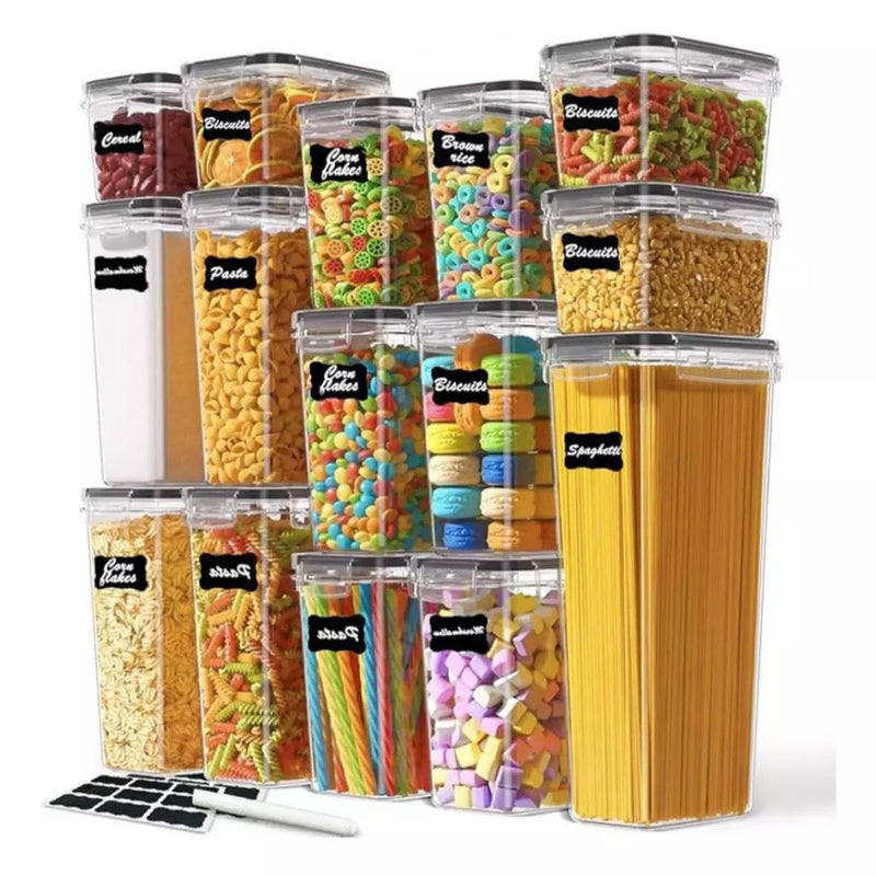 Kit 14 Potes Herméticos Mantimentos Plásticos Organizadores